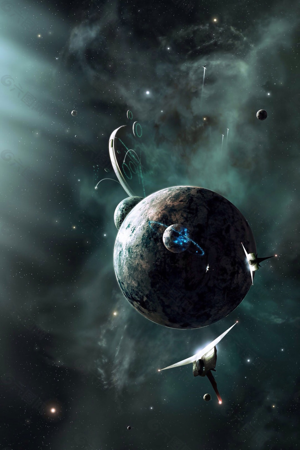 梦幻创意星球飞船唯美星空背景