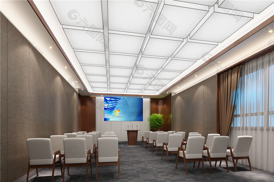 新中式风格现代型会议室装修效果图