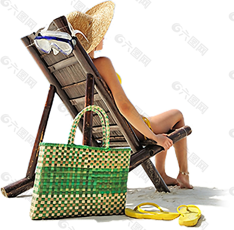 躺在沙滩椅上的女人免抠png透明素材