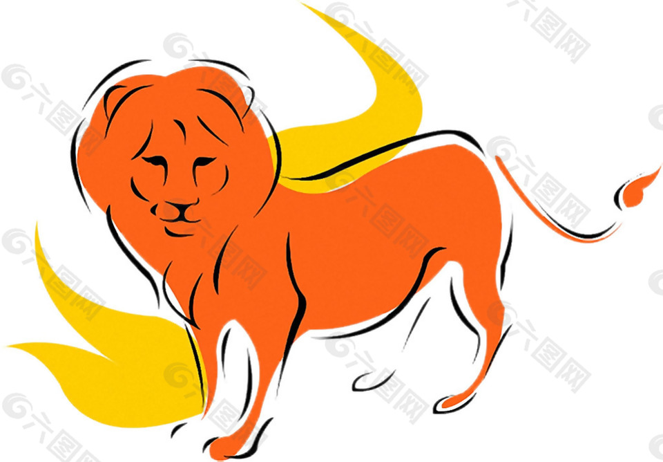橙色手绘狮子免抠png透明素材