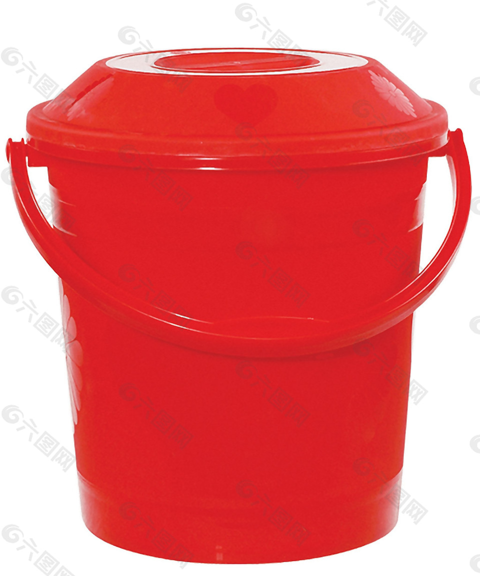带盖子的红色塑料桶免抠png透明素材