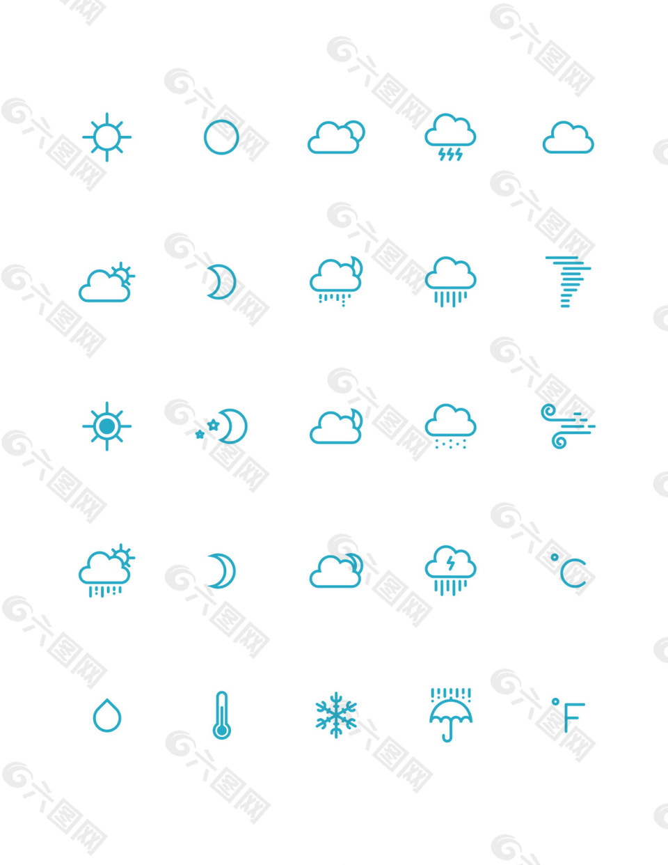 网页UI天气控件线性图标素材