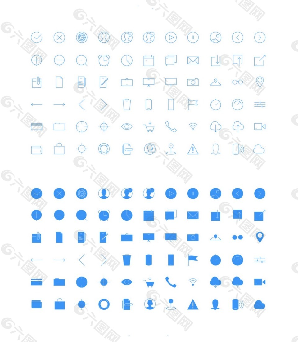 蓝色线条彩色icon图标素材