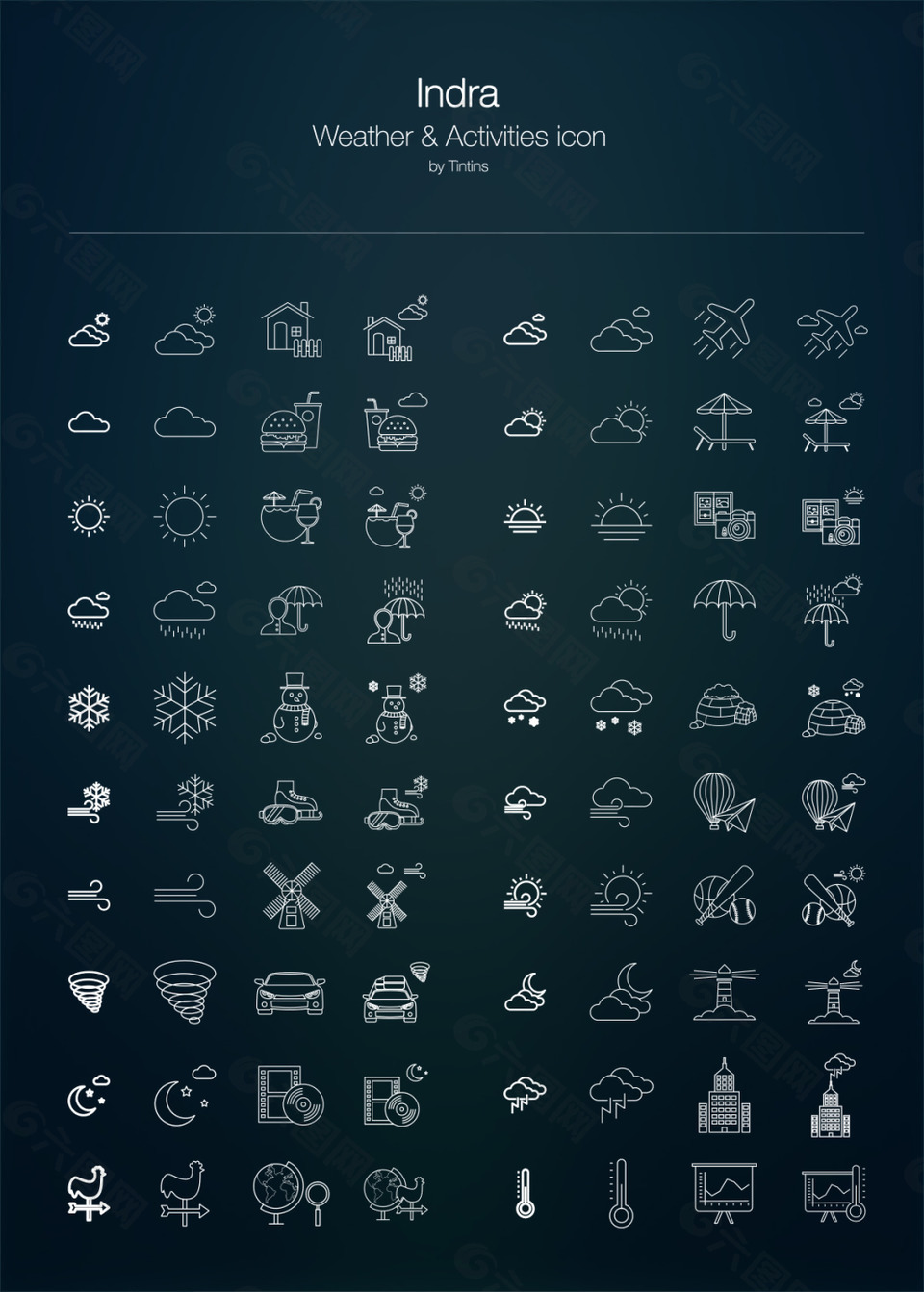 网页UI线性天气控件icon图标