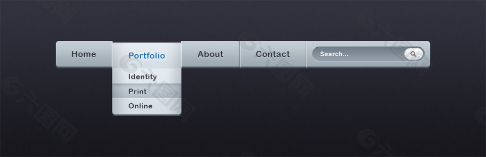 网页UI灰色酷炫导航菜单下拉菜单搜索框