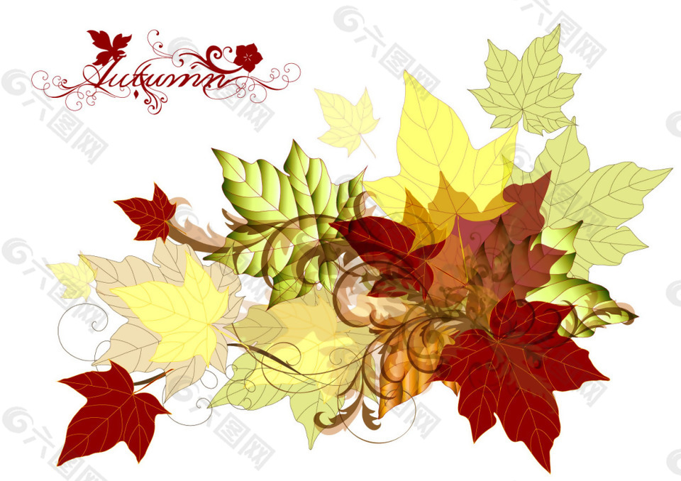 手绘秋季红枫叶矢量素材装饰图案