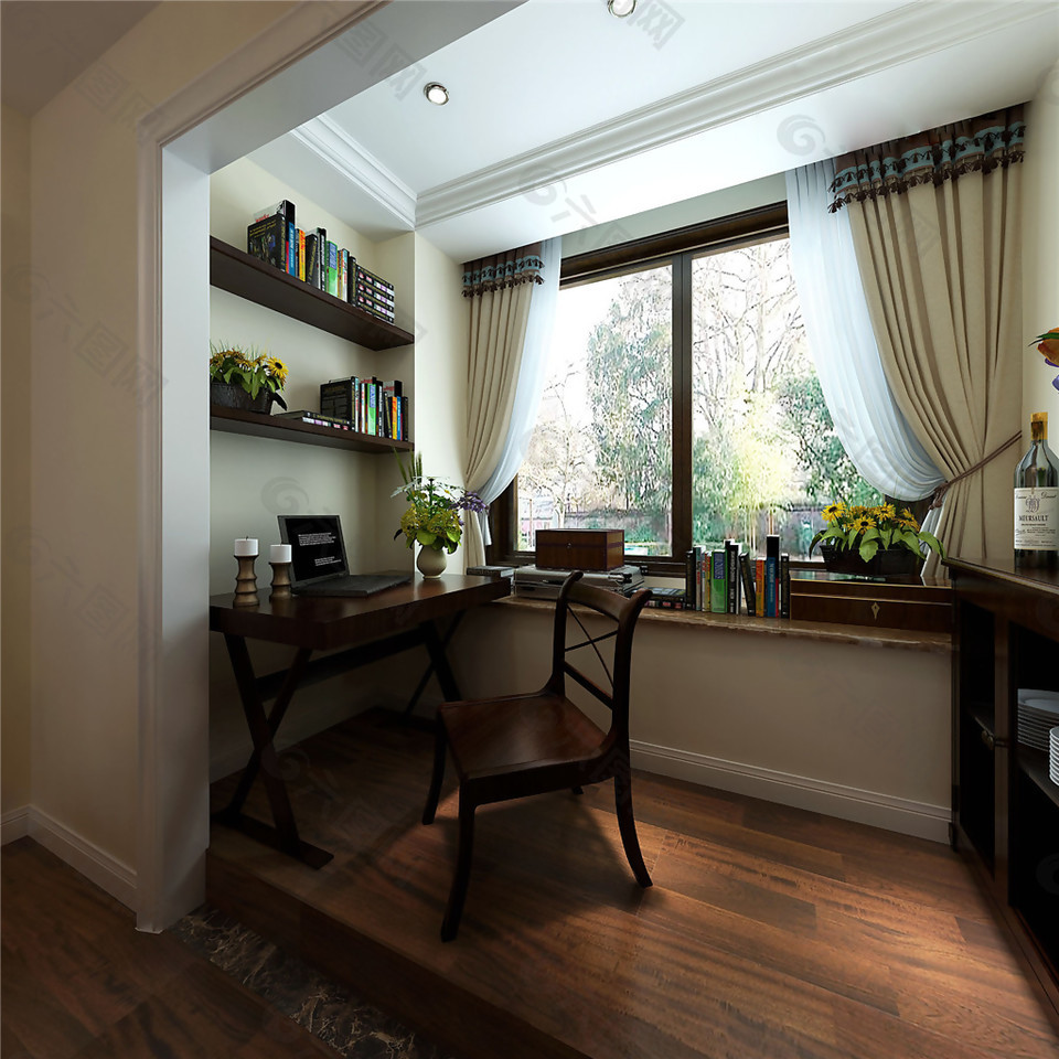 美式清新木制桌椅客厅室内装修效果图