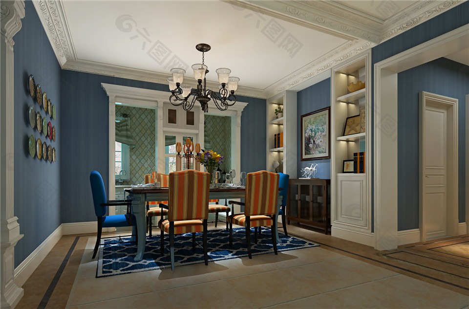 美式风格客厅条纹椅子室内装修效果图