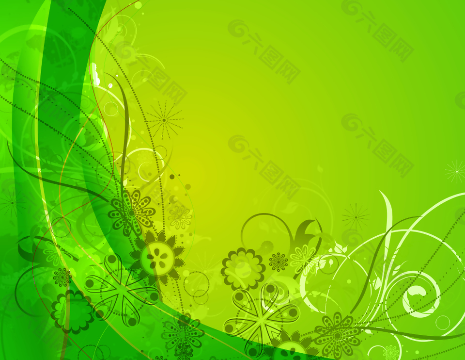 春天绿色花纹艺术背景矢量素材