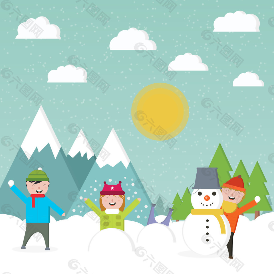 儿童游戏雪地景观背景矢量素材