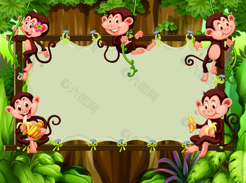 吃香蕉的猴子卡通矢量素材