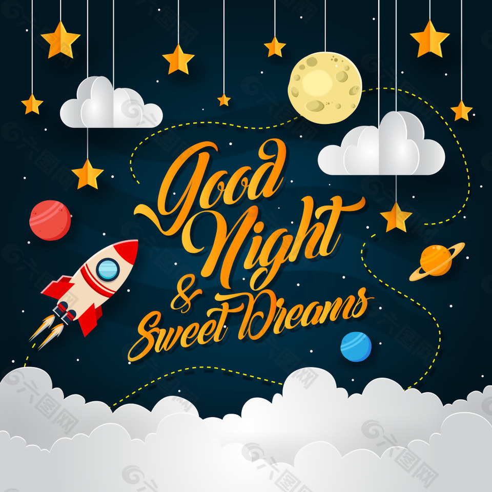 晚安有趣可爱儿童EPS矢量图海报素材