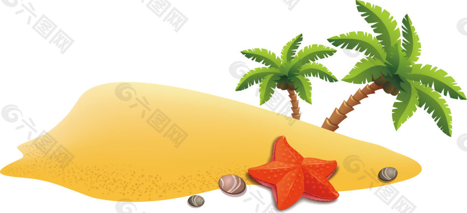 卡通海南椰树海滩png元素素材