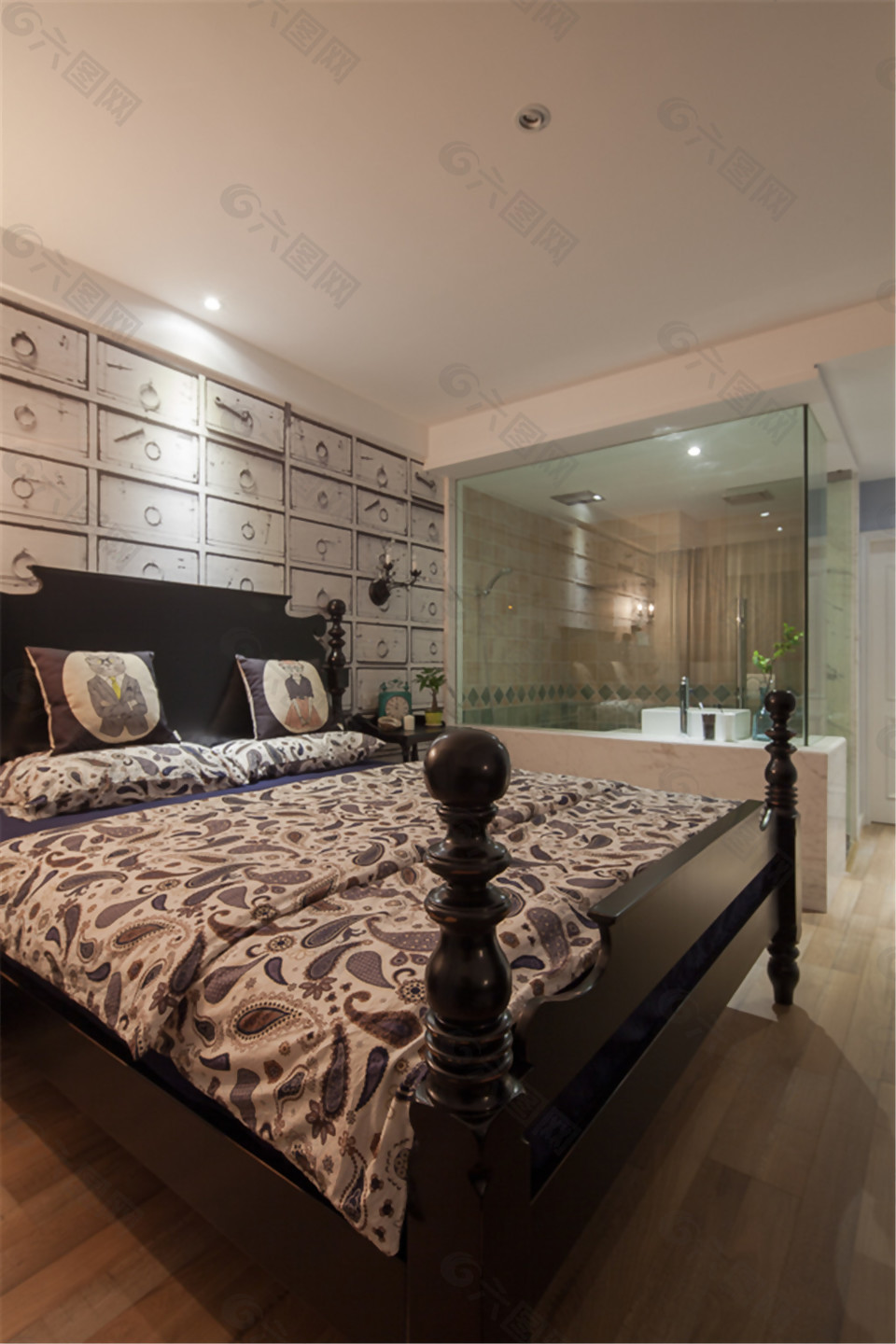 现代美式卧室床铺家装效果图