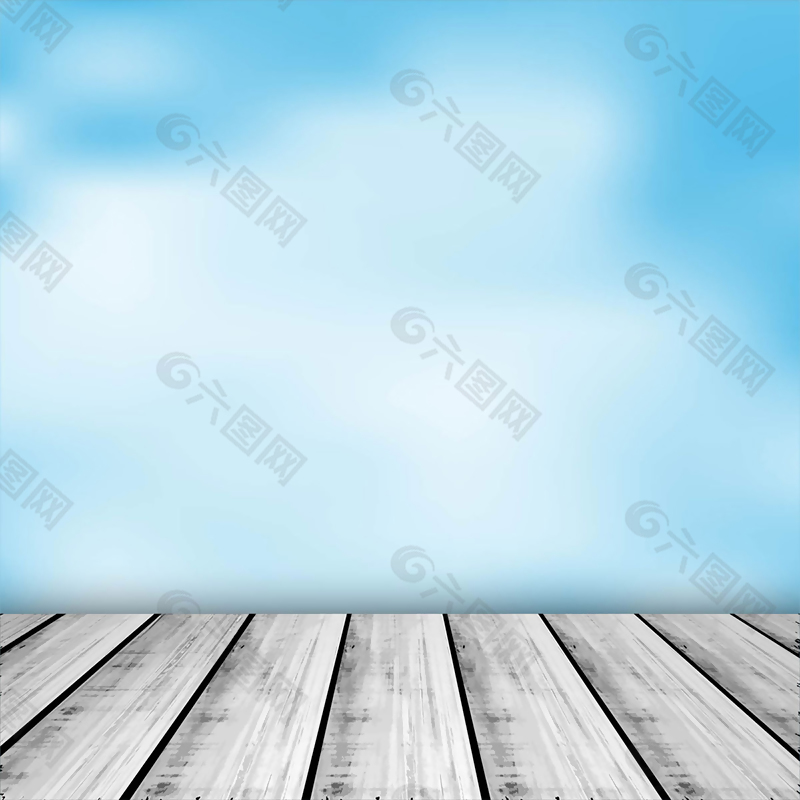 蓝色天空与木制展台