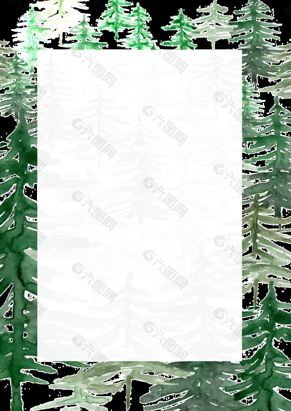 绿色水彩手绘森林边框透明素材