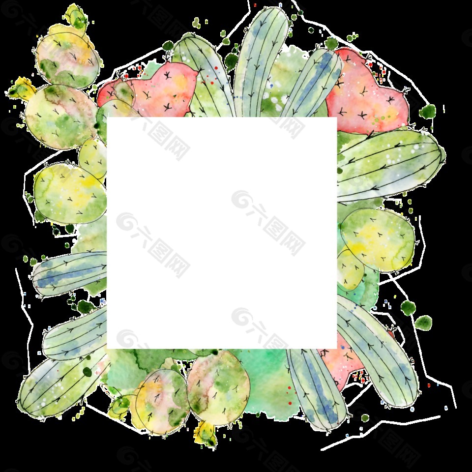 正方形仙人掌边框透明素材