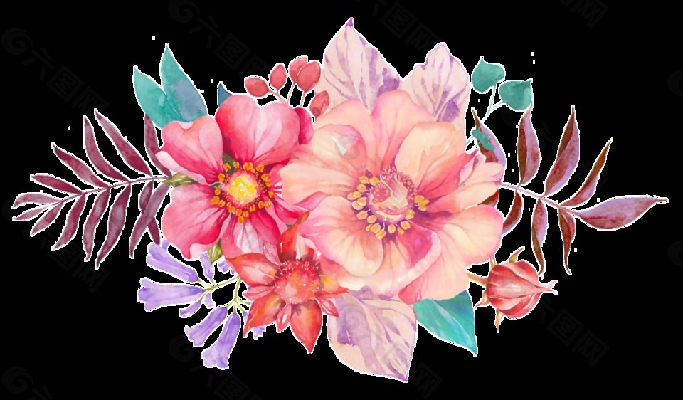 秀丽多彩花卉卡通透明素材