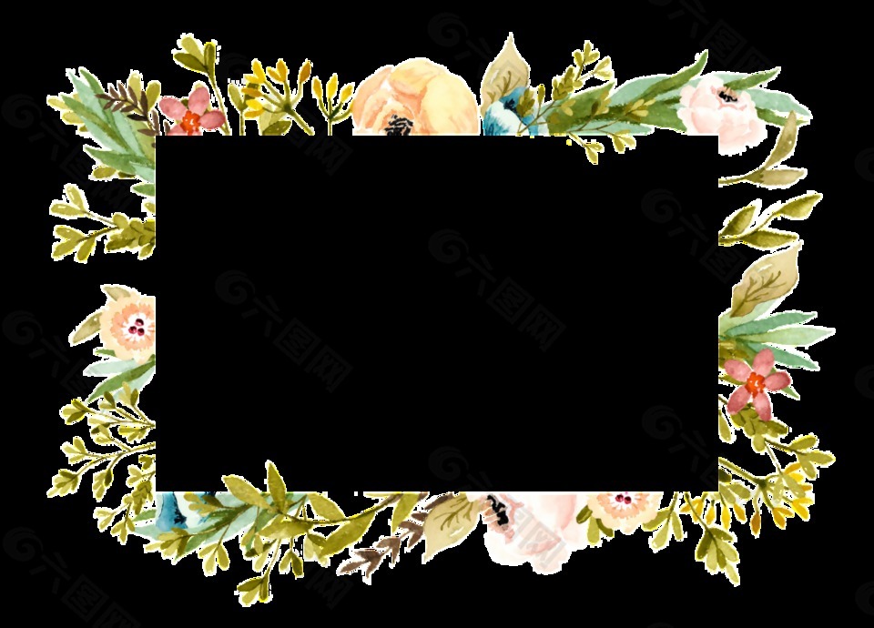 正方形植物边框卡通透明素材