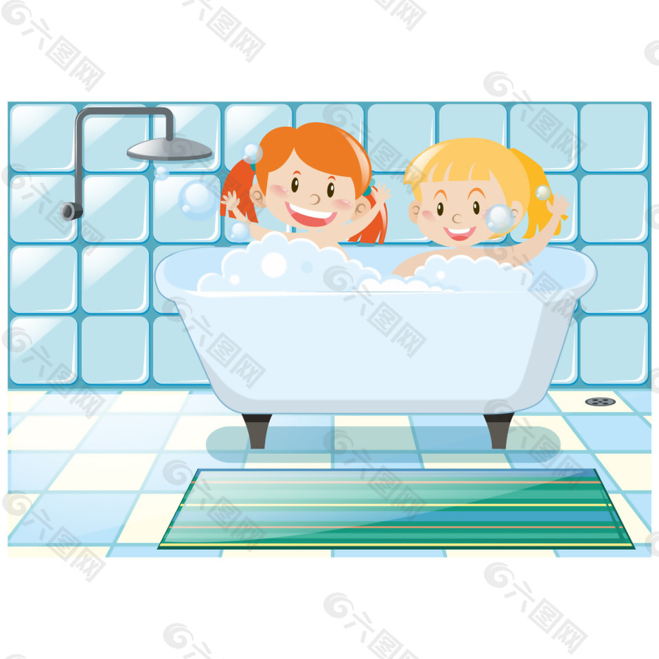 卡通女孩洗澡沐浴背景