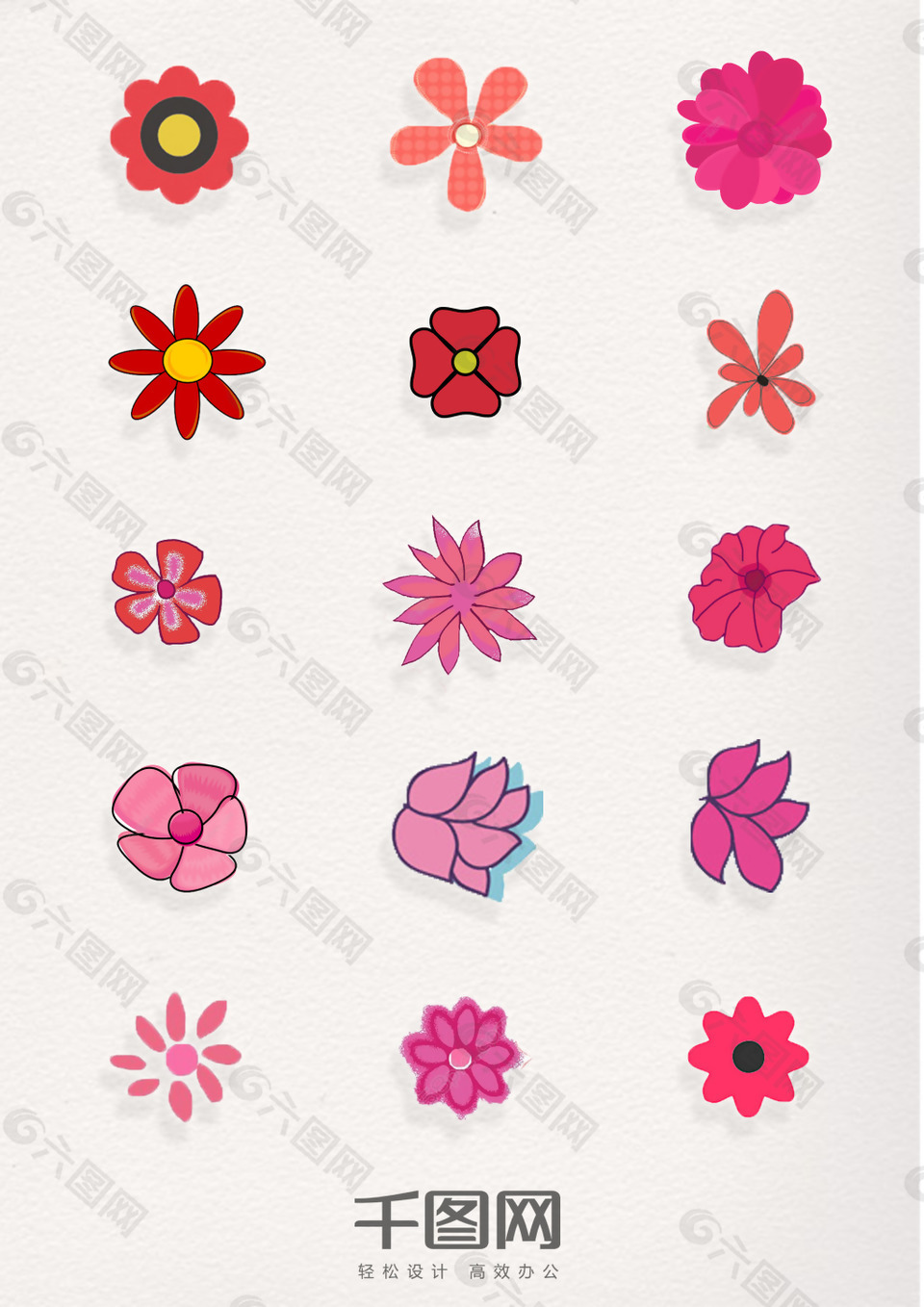 简笔画红色枚红色可爱花朵图案