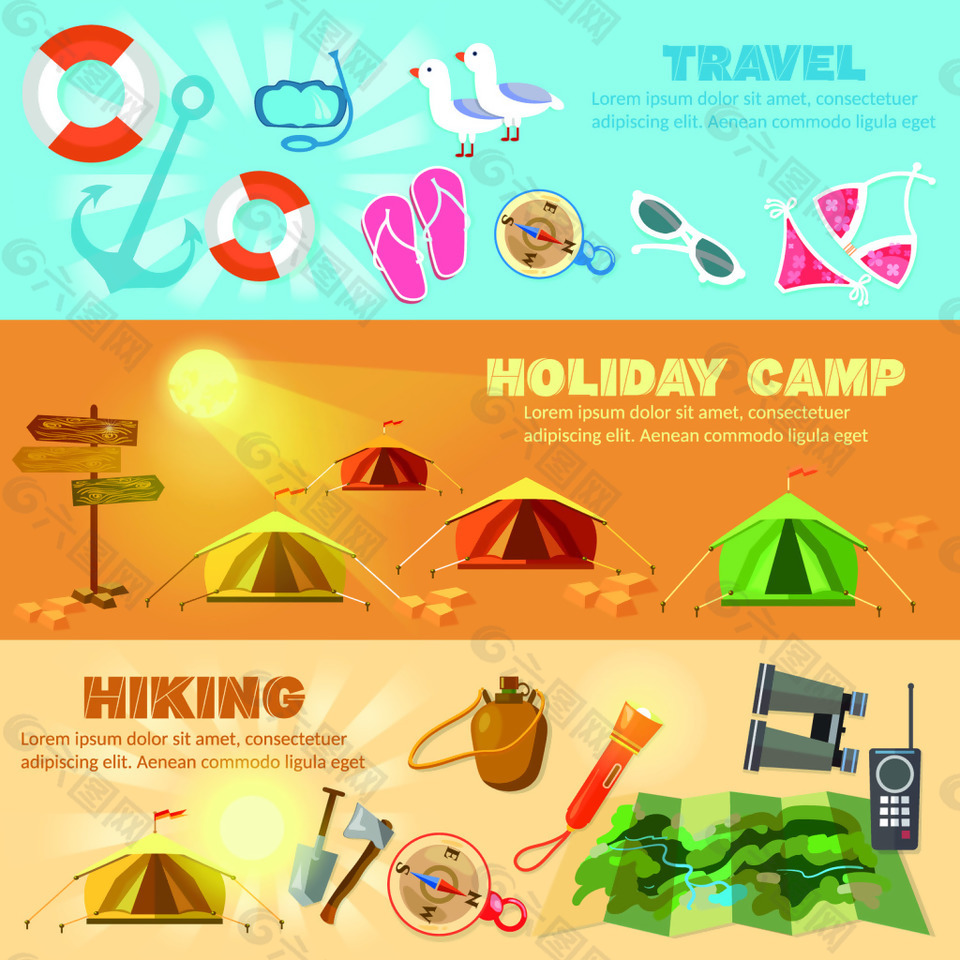 帐篷野炊旅游卡通矢量素材