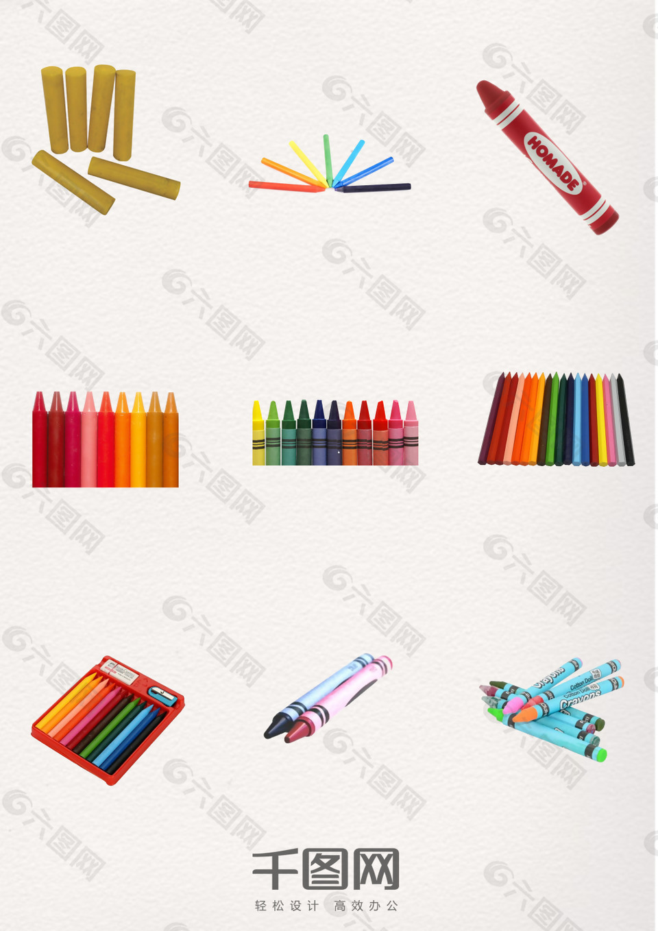 一组彩色实物蜡笔图案装饰元素