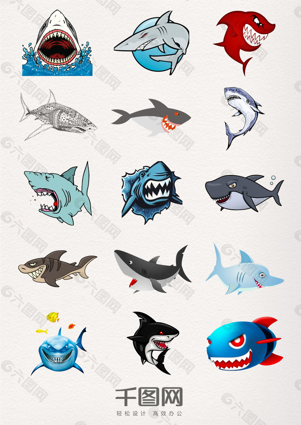 卡通版鲨鱼元素素材