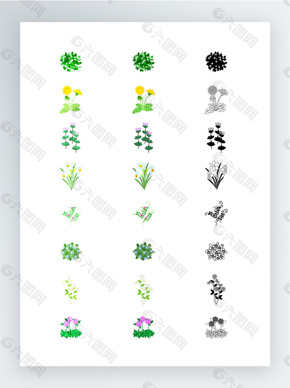 春天绿色花朵植物图标集