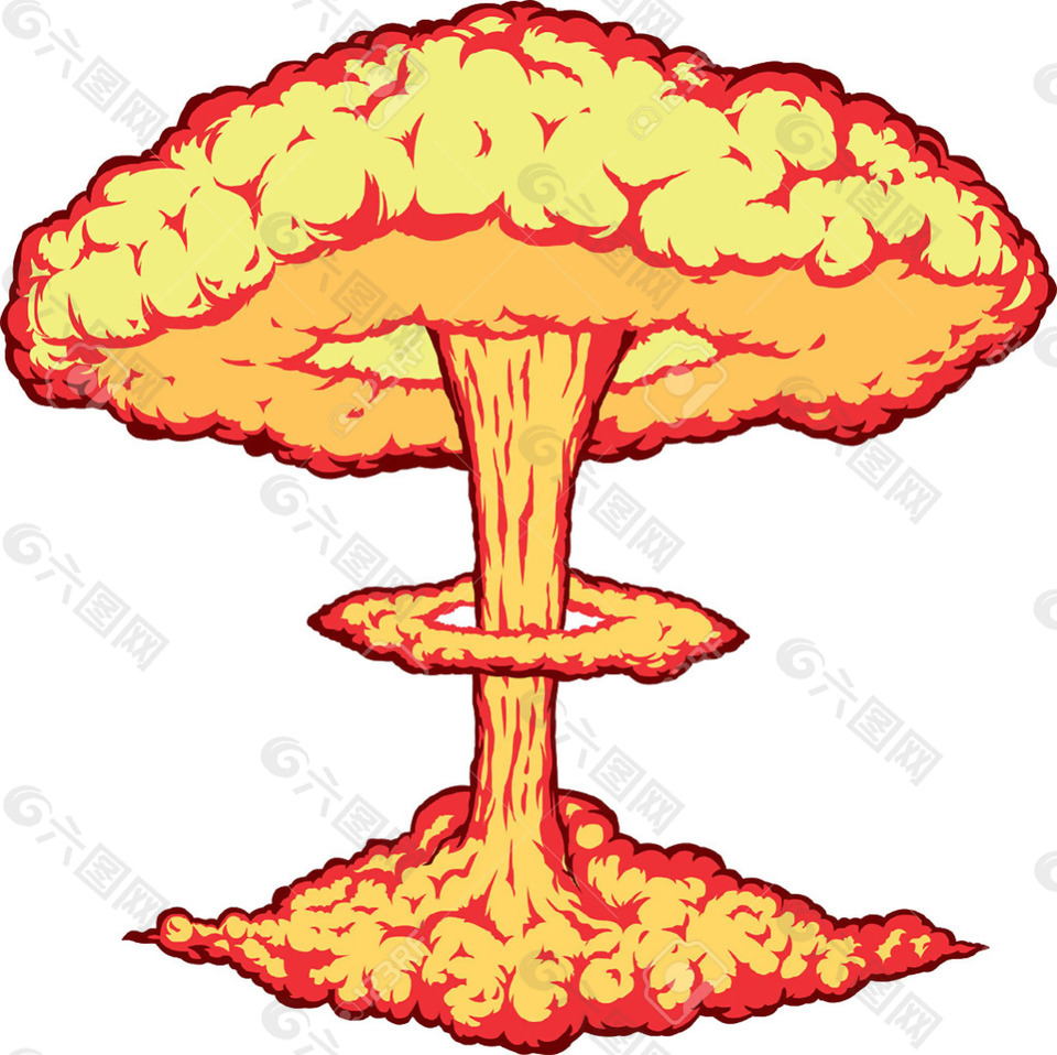 手绘红黄色蘑菇云免抠png透明素材