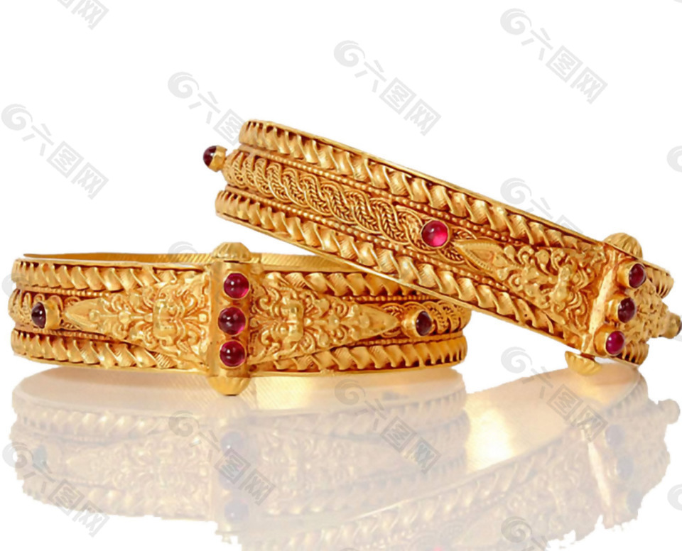 黄金镶宝石手镯免抠png透明素材