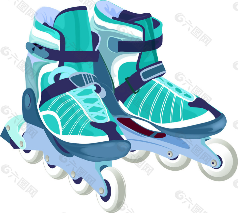 手绘蓝色漂亮溜冰鞋免抠png透明素材