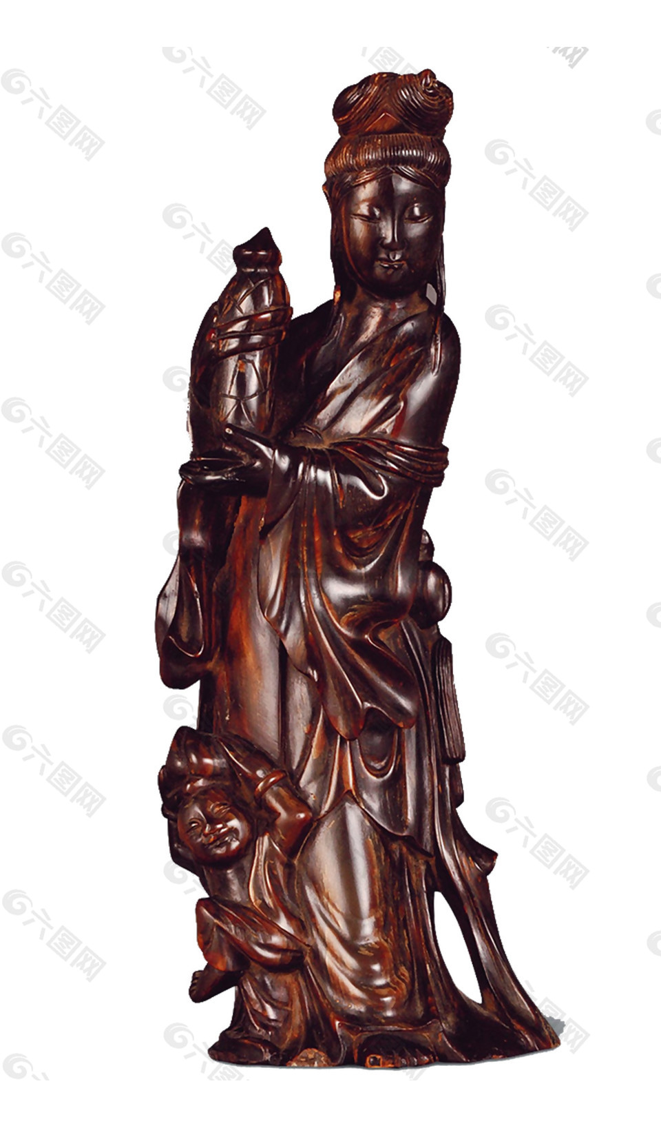 古代实木雕刻观音图案元素