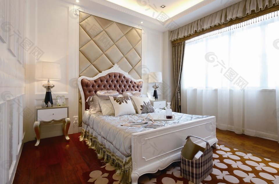 简约卧室床铺背景效果图