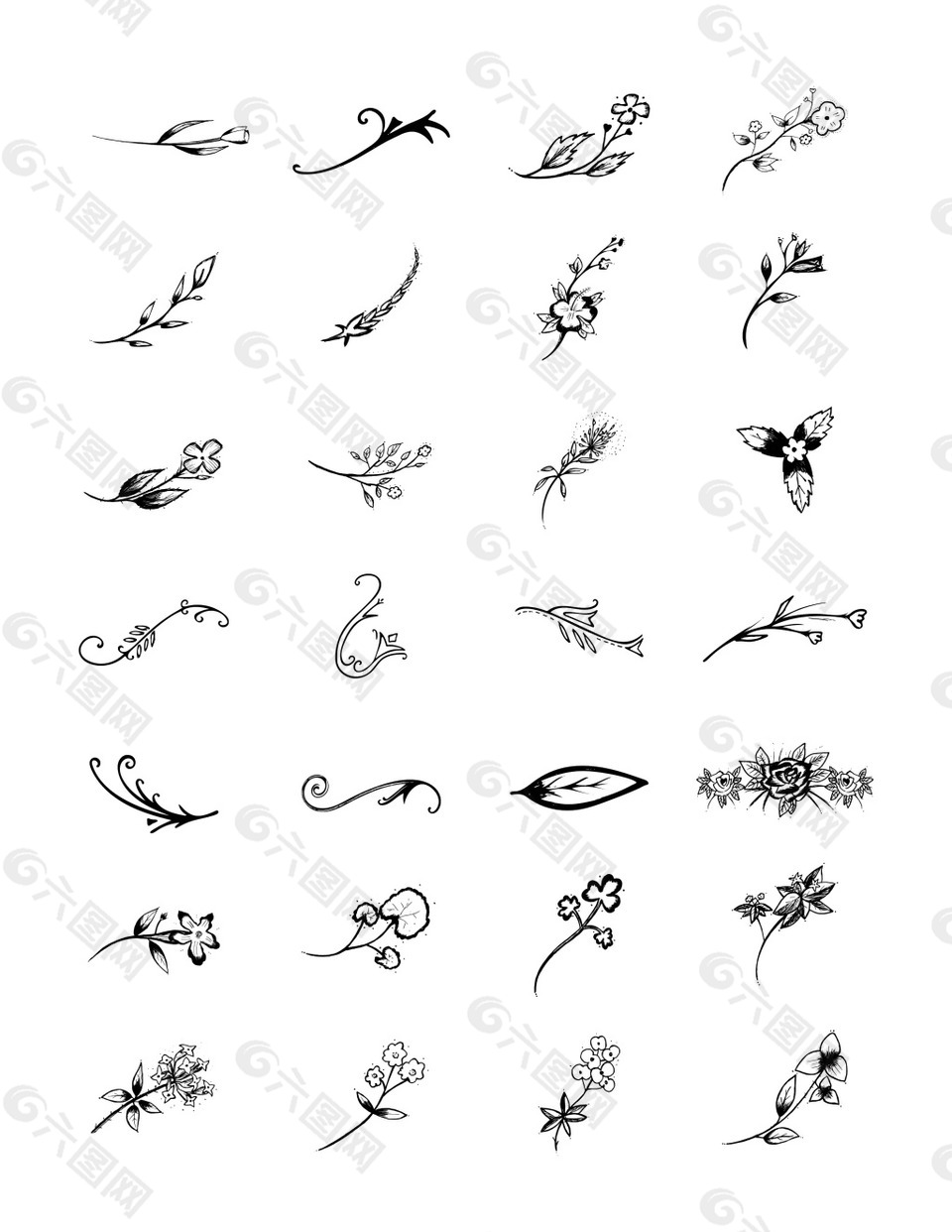 黑白手绘植物边框设计元素素材免费下载 图片编号 六图网
