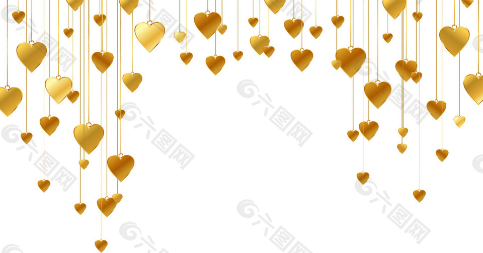 金色心形挂饰png元素素材