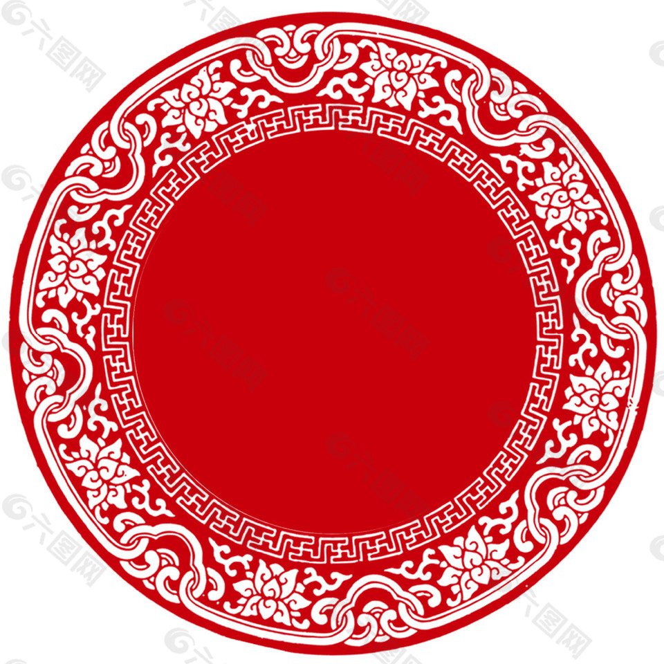 简约红色圆形剪纸图案
