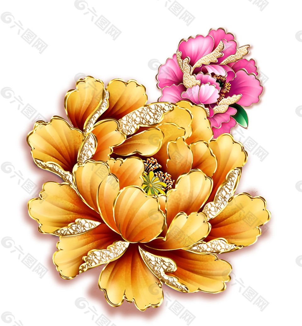 精美彩绘牡丹花朵图案