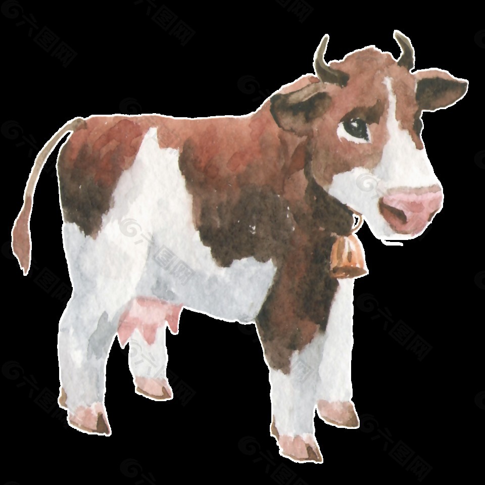 手绘小奶牛透明装饰图案