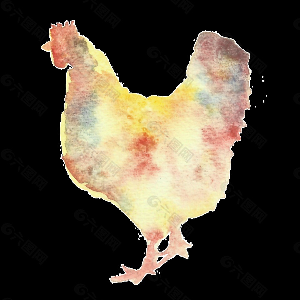手绘彩色公鸡透明装饰图案