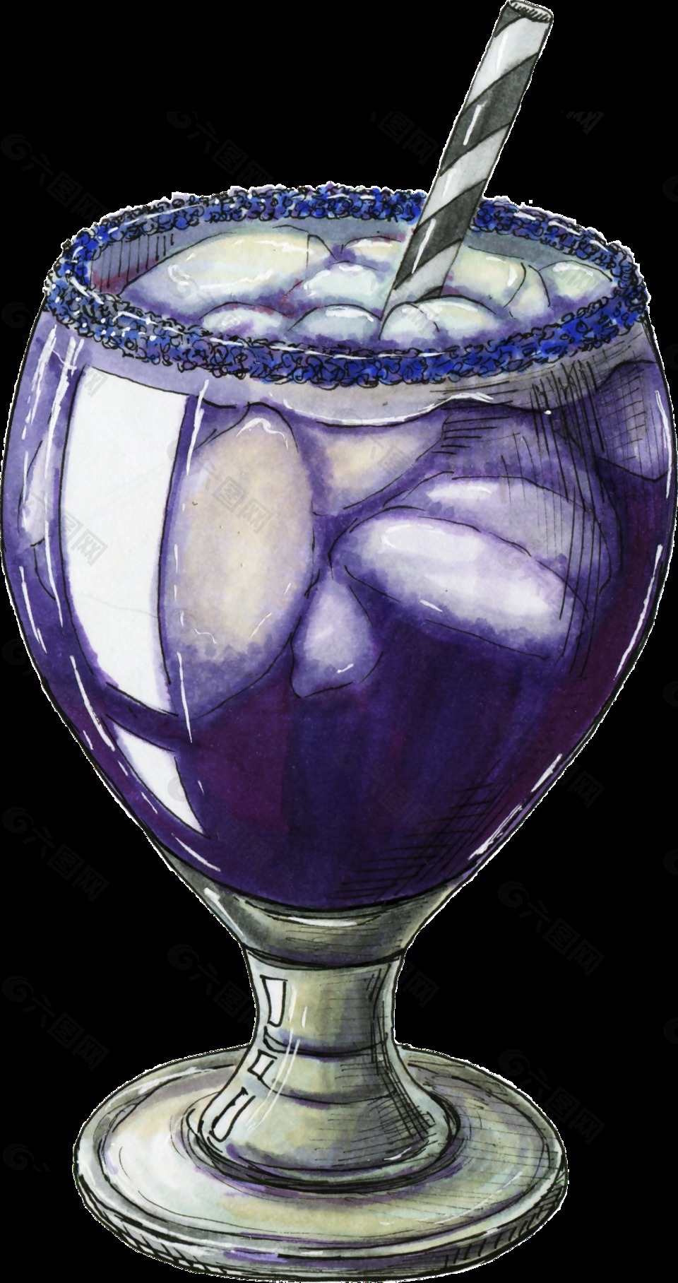 手绘紫色果汁杯子透明装饰图案