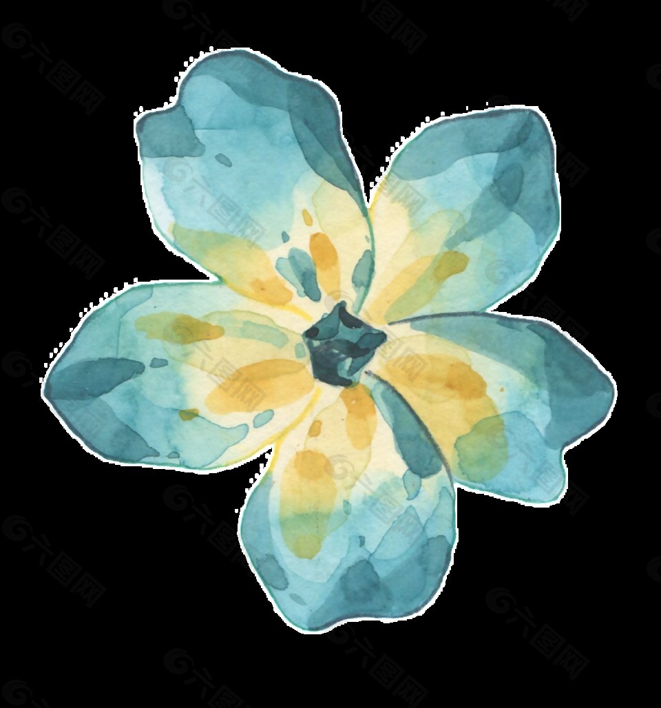 蓝黄色鲜花透明装饰图案