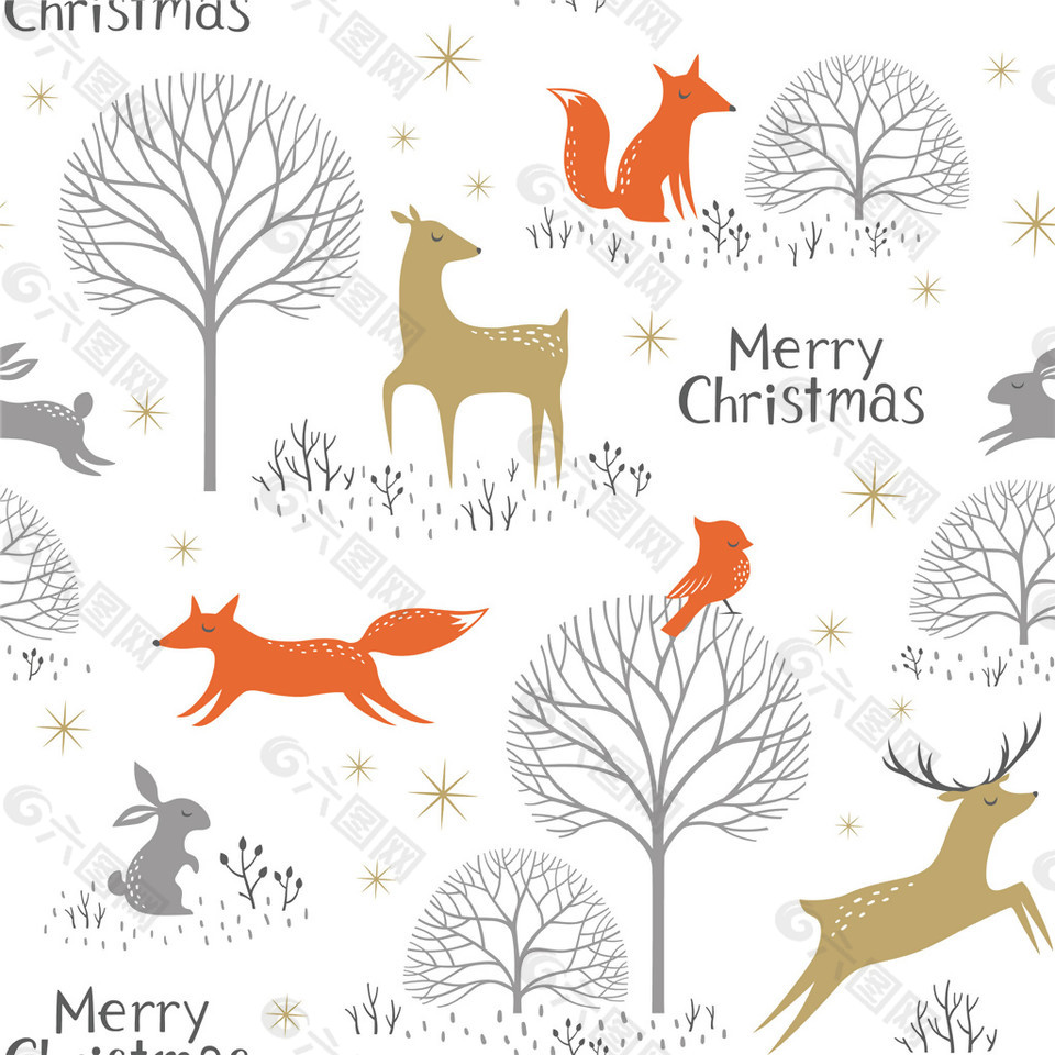 圣诞元素清新壁纸小鹿图案装饰设计