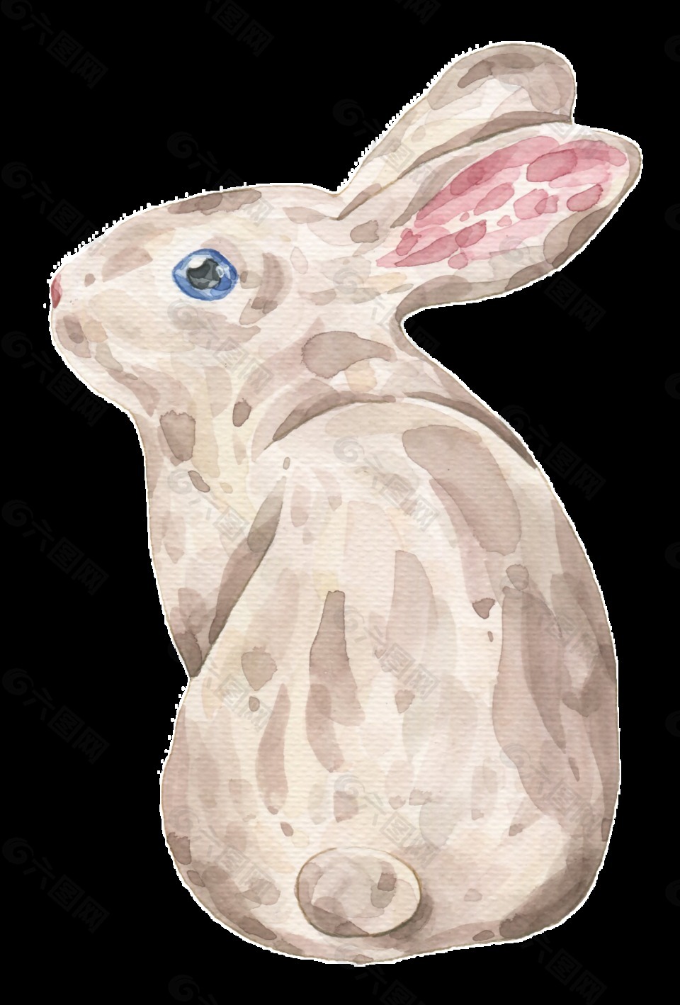 手绘泥塑蓝眼睛兔子透明装饰图案