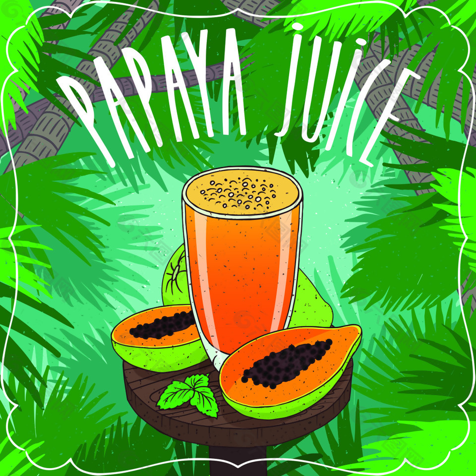 营养美味的木瓜汁插画