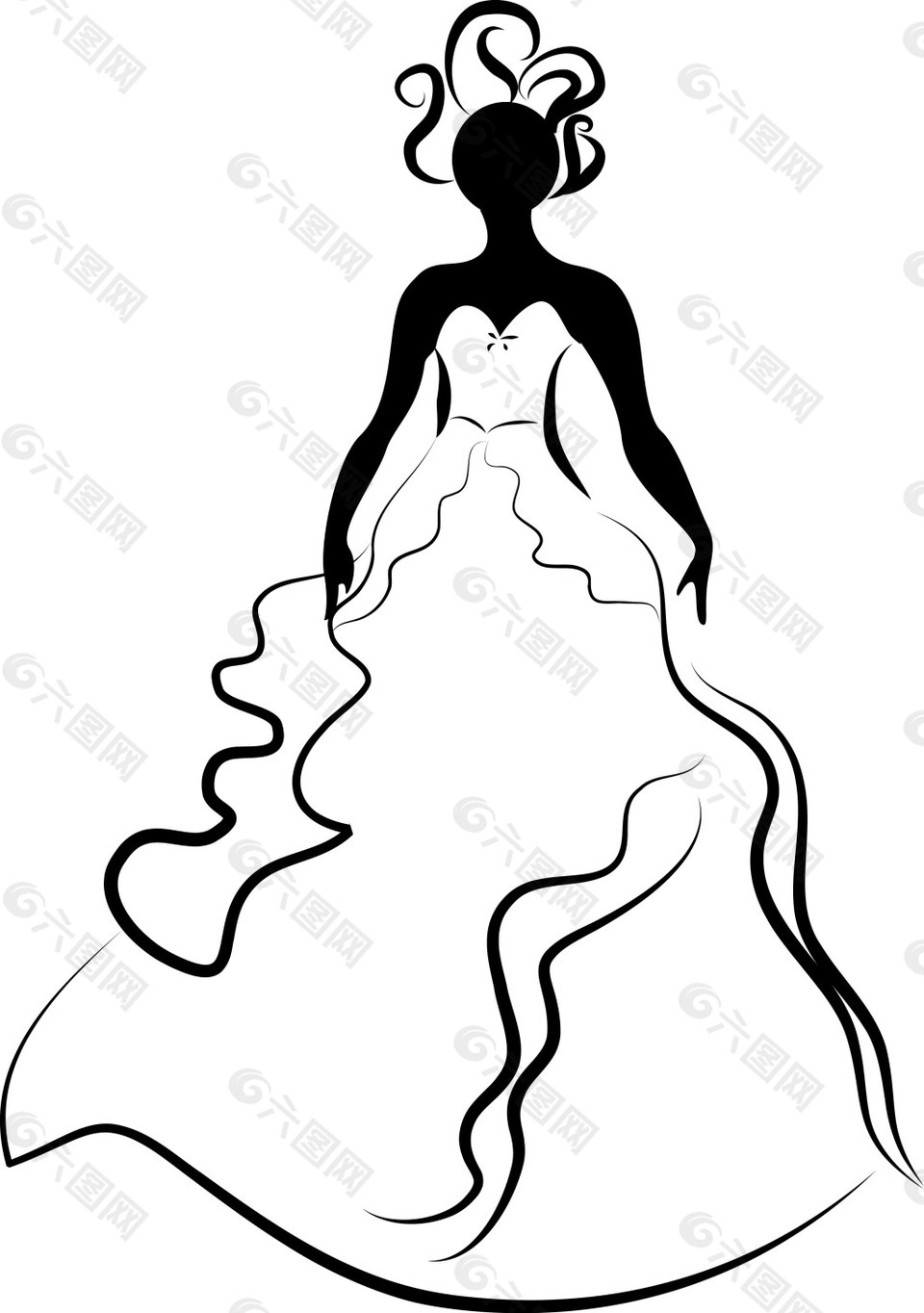 手绘线条婚纱元素