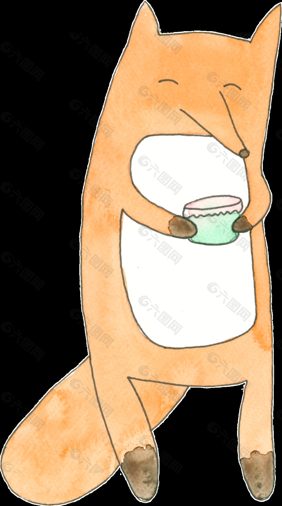 喝水的狐狸透明装饰素材