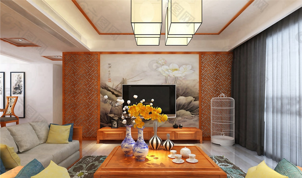 现代时尚亮色调橙色背景墙室内装修效果图