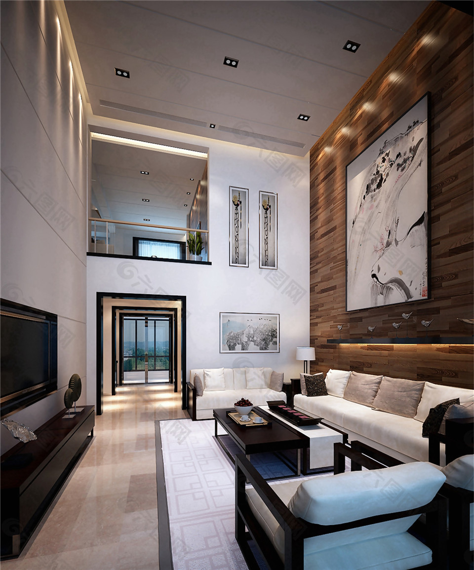 现代时尚高级客厅褐色背景墙室内装修效果图