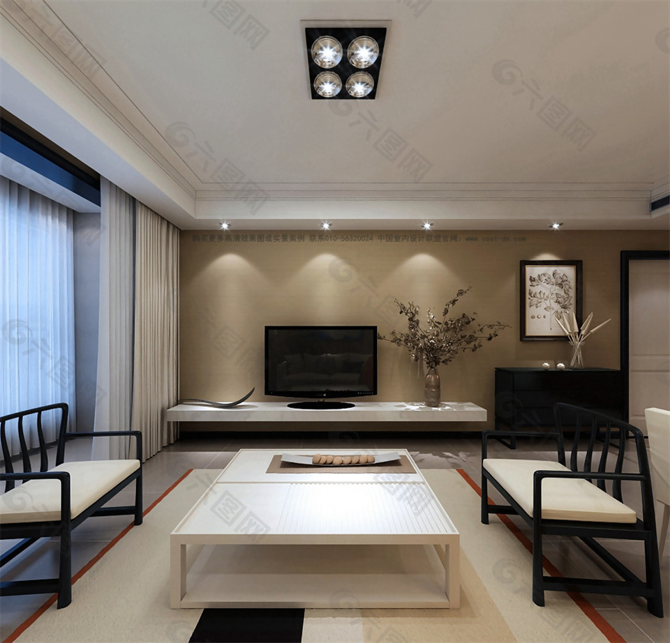 现代时尚客厅白色茶几室内装修效果图